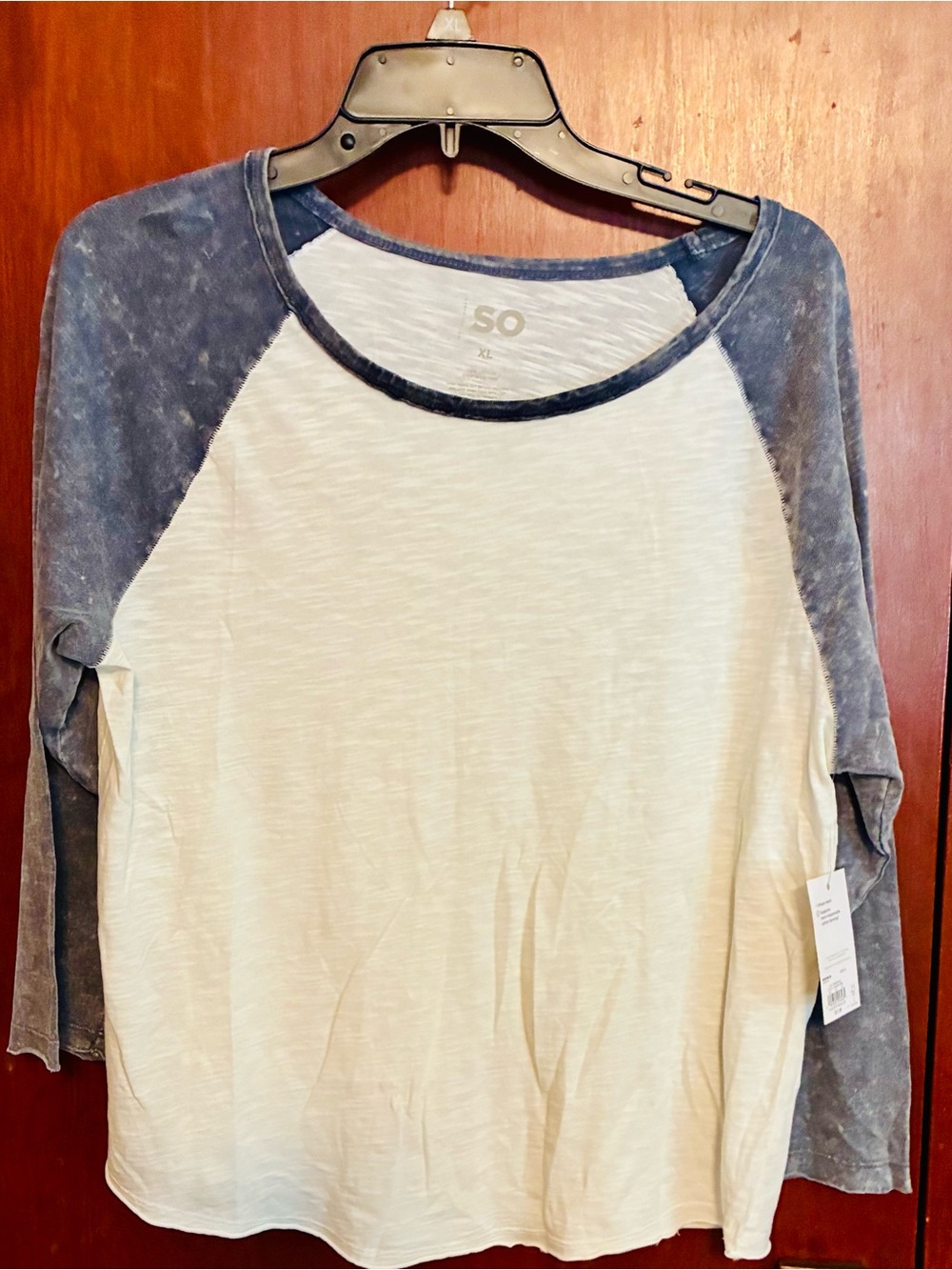 SO Cream & Blue Raglan Long Sleeve Tee